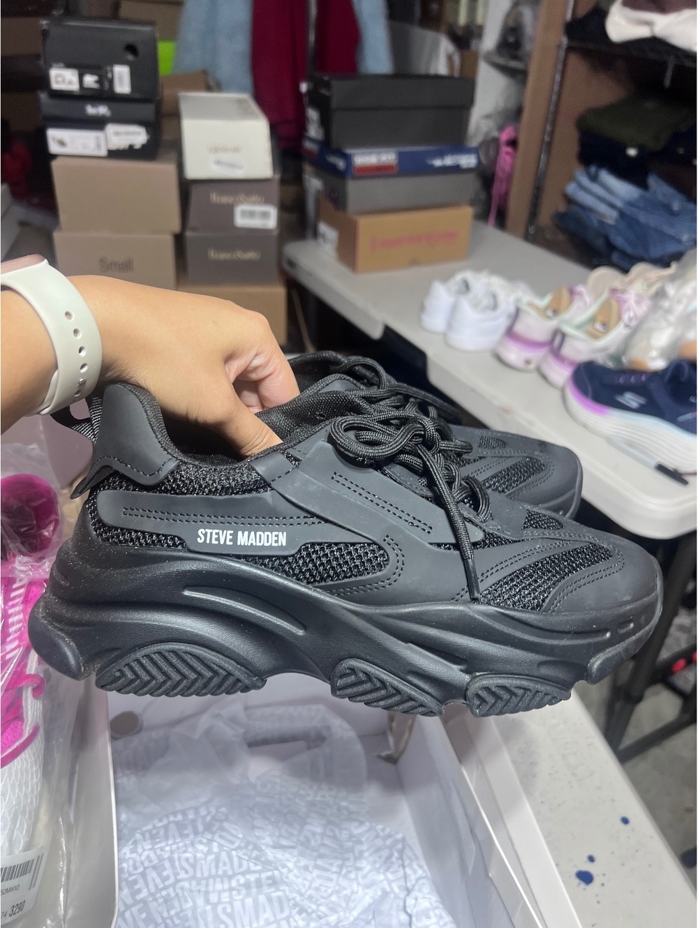 Steve Madden Chunky Black Mesh and Synthetic Sneakers